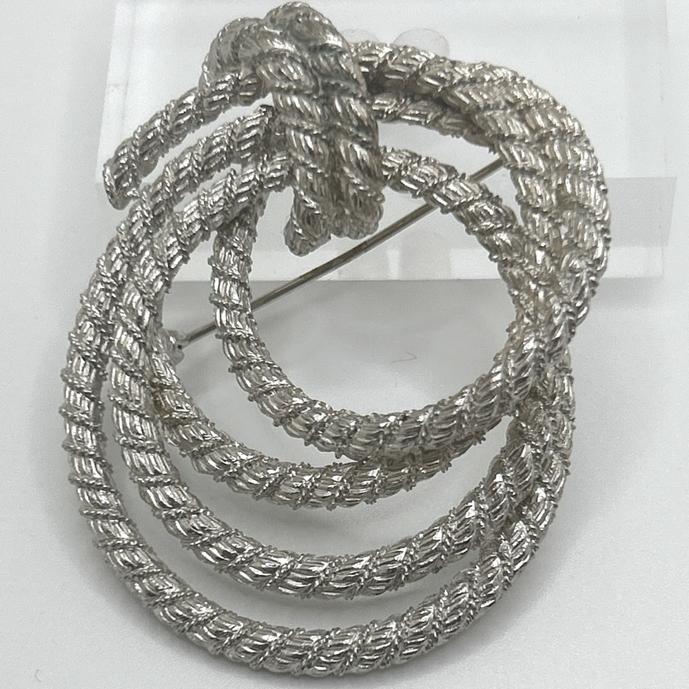 2 Vintage Brooches Silver tone W  Marcasite Style & Silver Rope Abstract Twist - Picture 2 of 10
